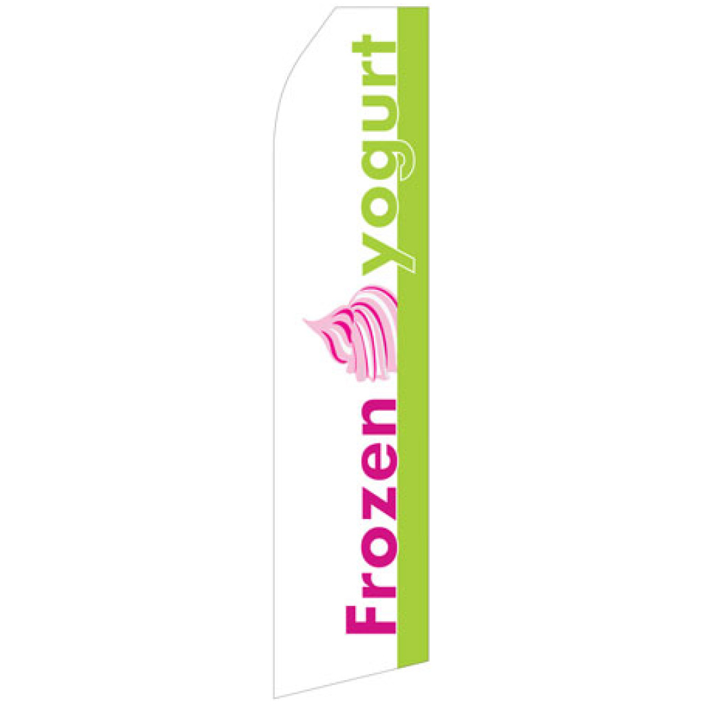 white flag with frozen in hot pink tex and yogurt in lime green text