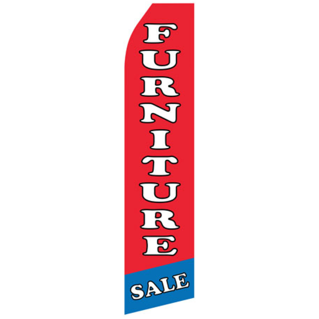 Red econo stock feather flag with furniture text in white