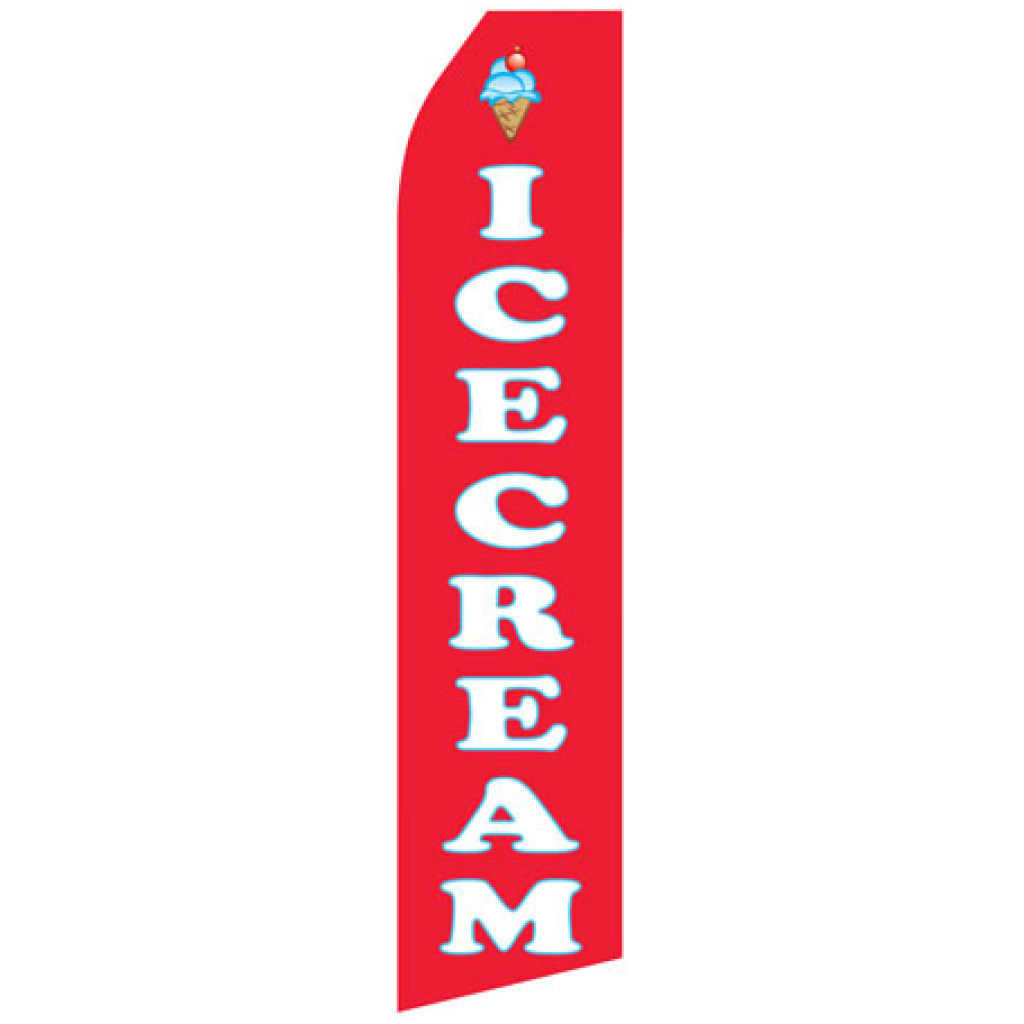 red econo stock feather flag with ice cream in white text