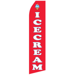 red econo stock feather flag with ice cream in white text