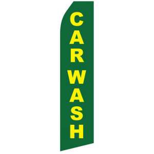 Graphic of green car wash econo stock flag. Green background with yellow text