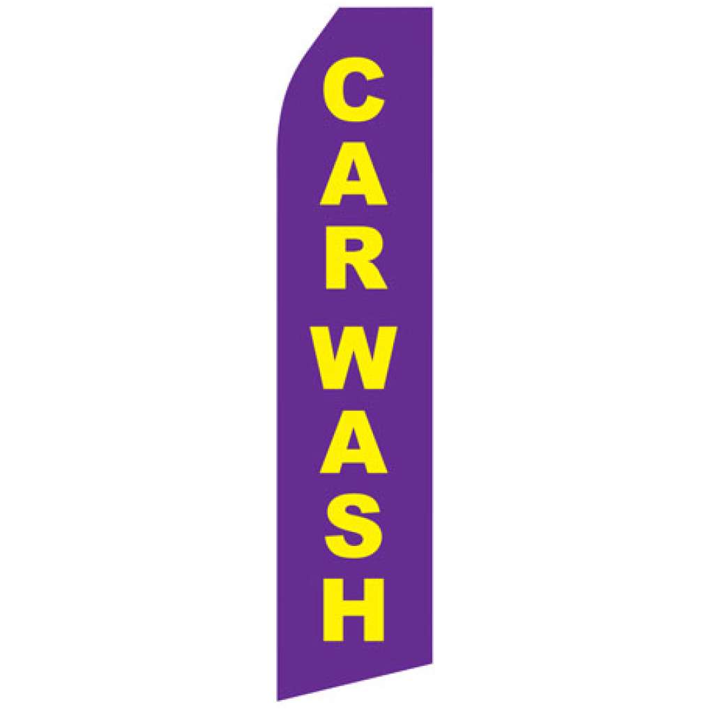 Graphic of purple car wash econo stock flag. purple background with yellow text