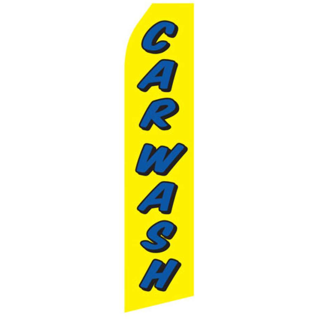 Graphic yellow car wash econo stock flag. Yellow background with blue text