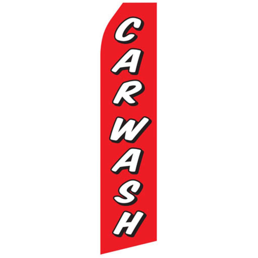 Graphic of red car wash econo stock flag. Red flag with white text.