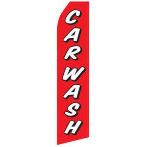 Graphic of red car wash econo stock flag. Red flag with white text.