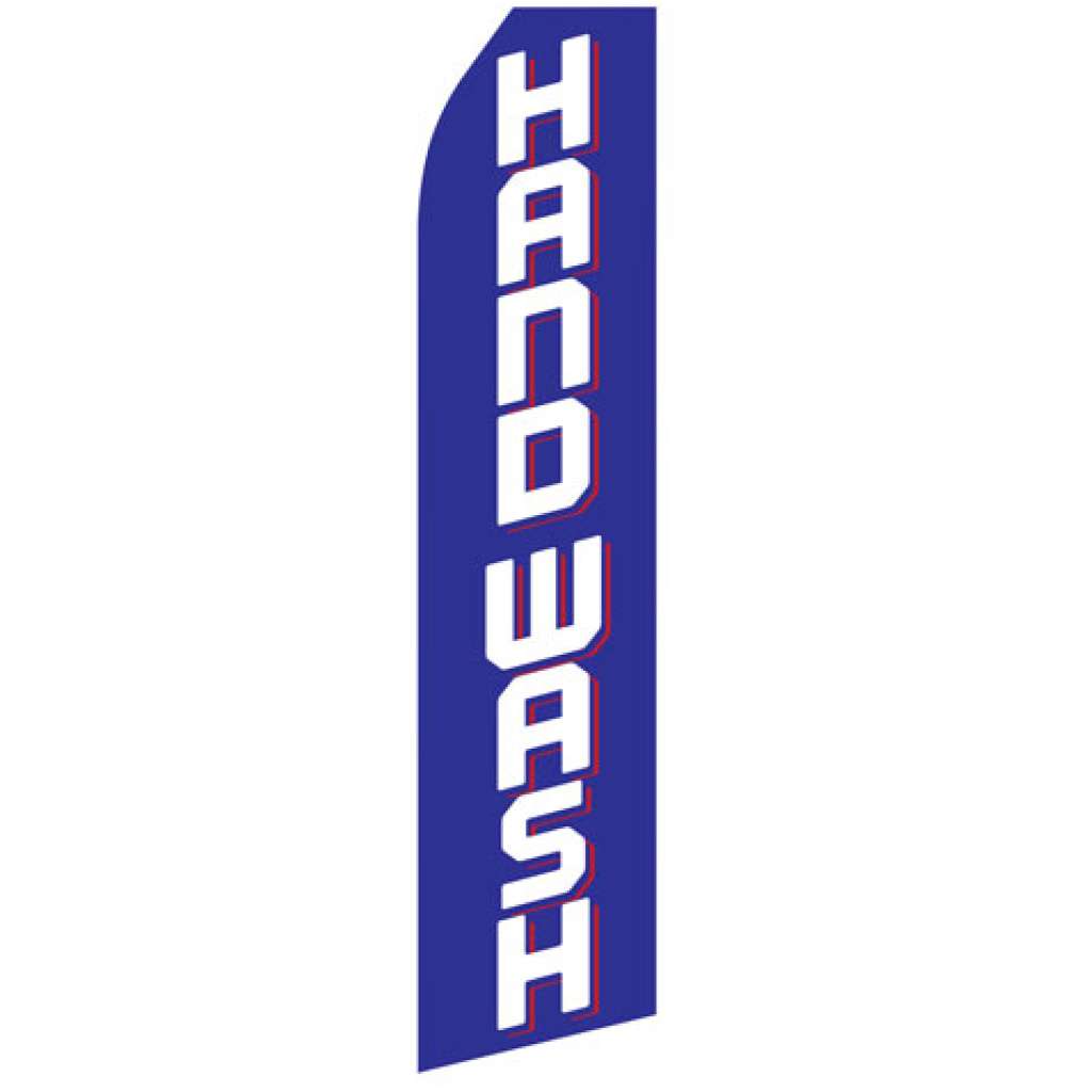 Blue flag with Hand Wash in white on the flag. Hand Wash econo stock flag