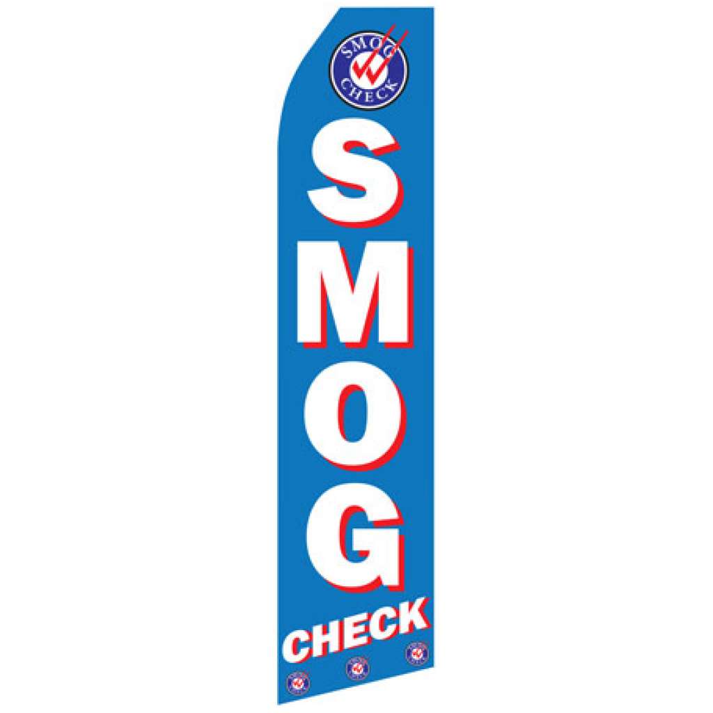 Picture of the blue flag with white smog check text