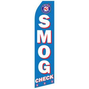 Picture of the blue flag with white smog check text