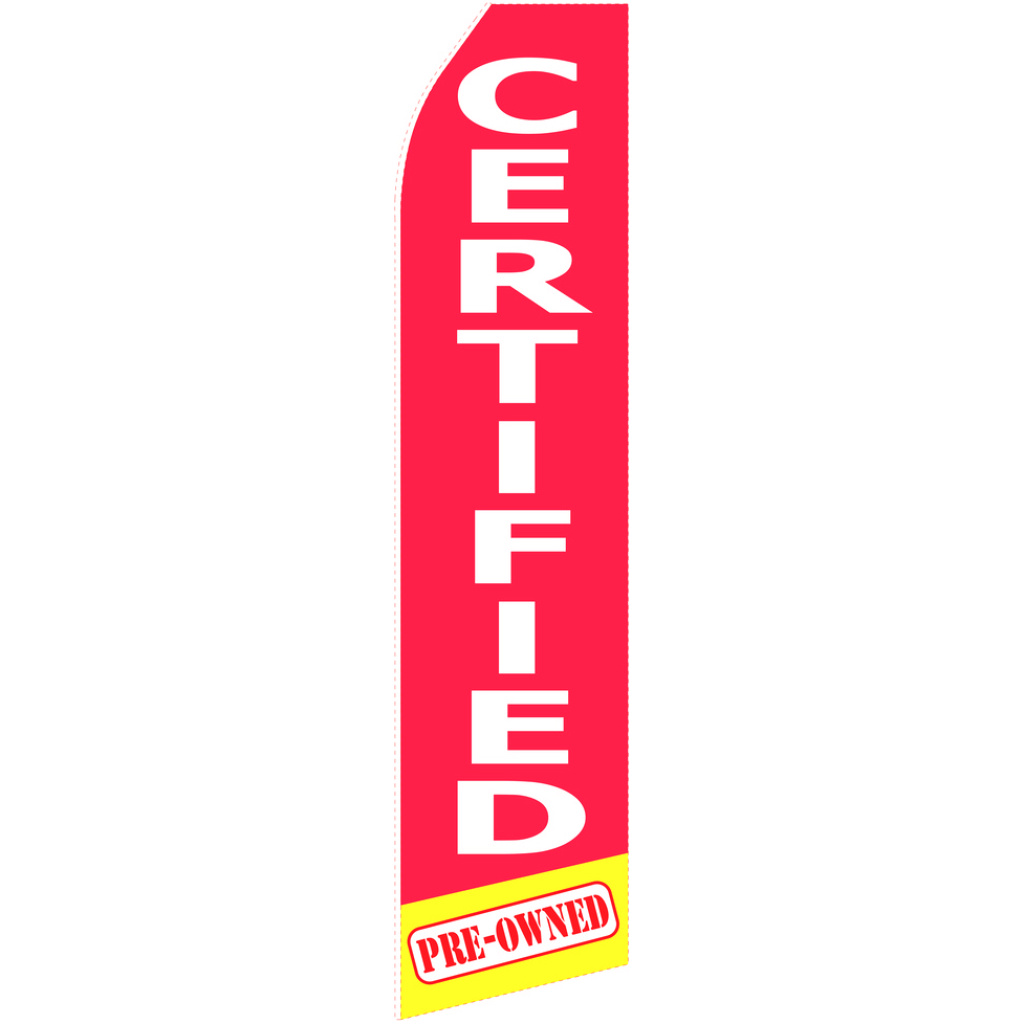 certified pre-owned yellow and red stock flag